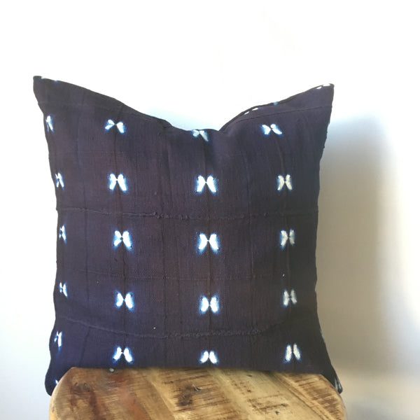 Shibori Indigo and White African Mudcloth Pillow Cover - Double sided and Insert Available