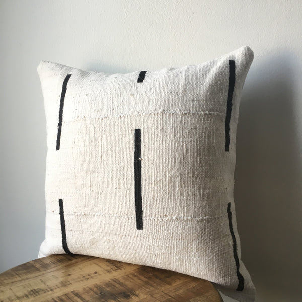 White and Black Dash or Dashed Line African Mudcloth Pillow Cover - Double sided and Insert Available