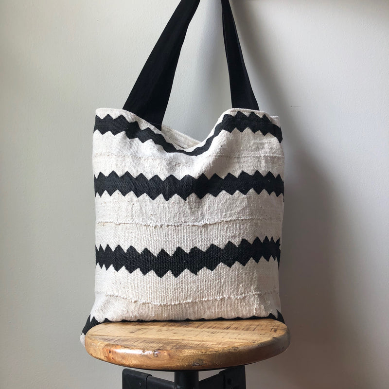 African Mudcloth Tote Bag - Black & White