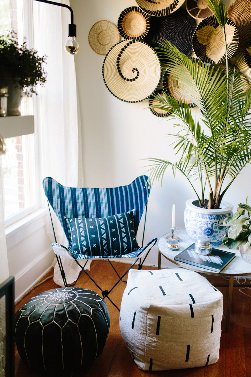 Indigo Striped Mudcloth Butterfly Chair