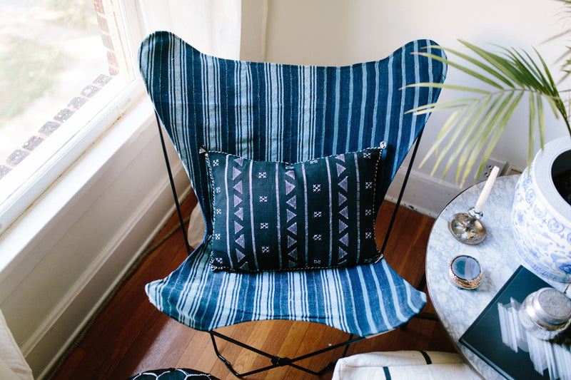 Indigo Striped Mudcloth Butterfly Chair