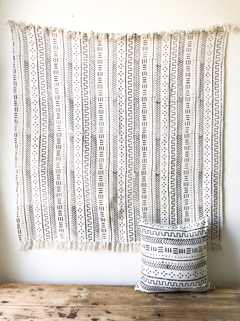 Hand Painted White Black Cream Mudcloth Throw Blanket Handwoven Fabric Shawl Textile Bohemian Wall outlet Hanging Tablecloth Tapestry Home Decor