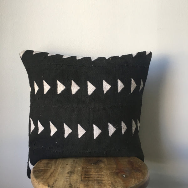 Black & White Triangle Print African Mudcloth Pillow Cover - Double sided and Insert Available