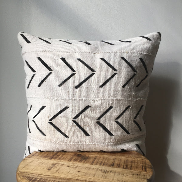 DOUBLE SIDED With Insert White With Black Dashed Lines Dash Line African  Mudcloth Pillow Insert Included Two Side 2 Sides 