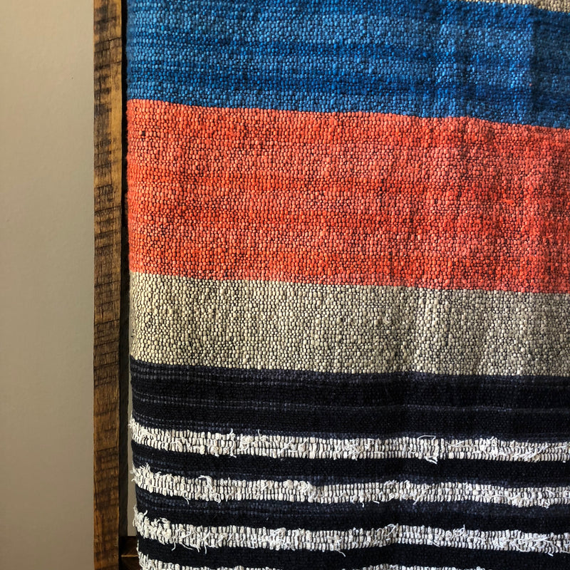 Handmade Blue & Rust Blanket with Fringe Tassels