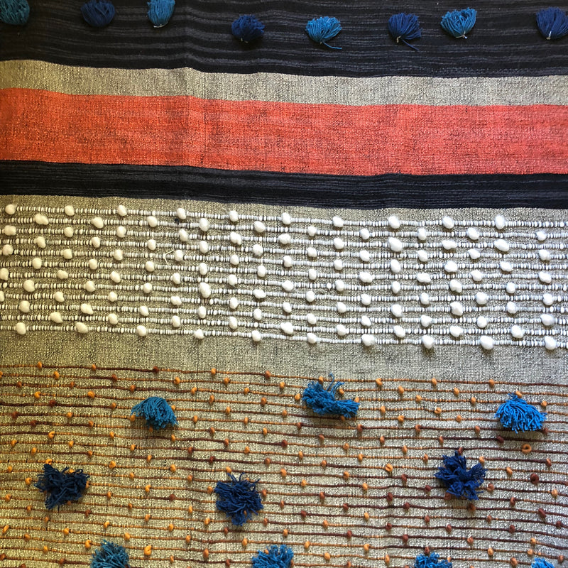 Handmade Blue & Rust Blanket with Fringe Tassels
