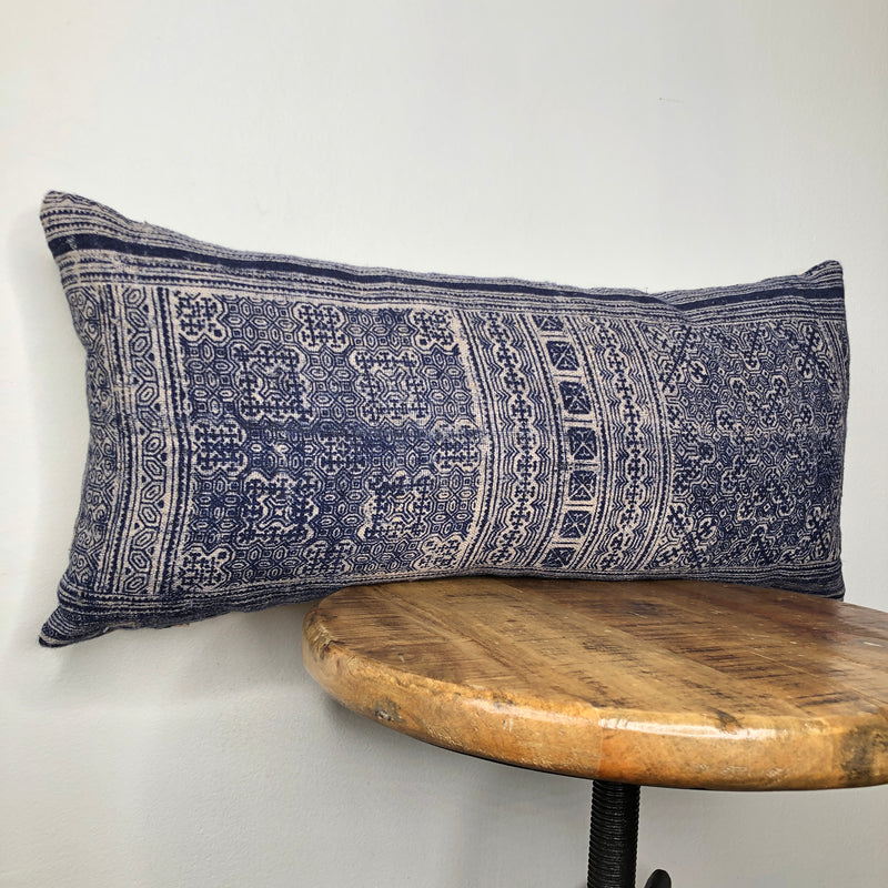 BLUE & WHITE  HMONG Tribal Lumbar Pillow