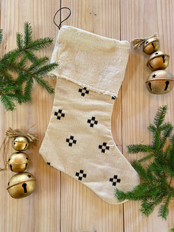 MUDCLOTH STOCKING - White With Dot Hmong Pattern