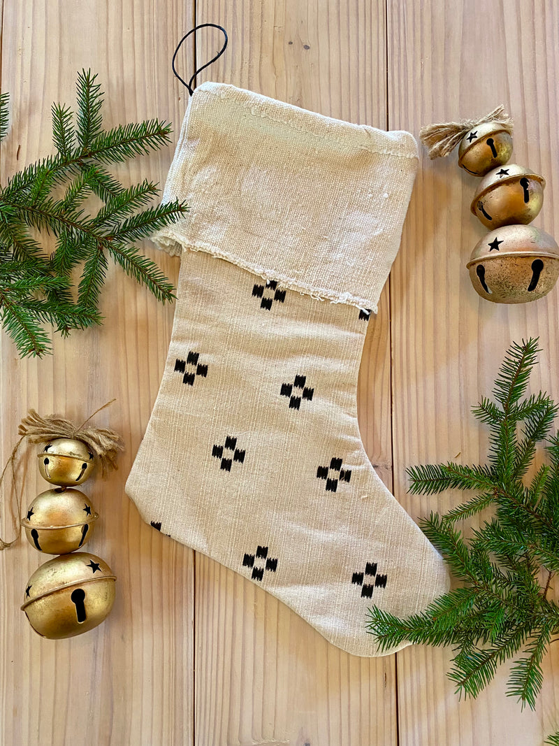 MUDCLOTH STOCKING - White With Dot Hmong Pattern