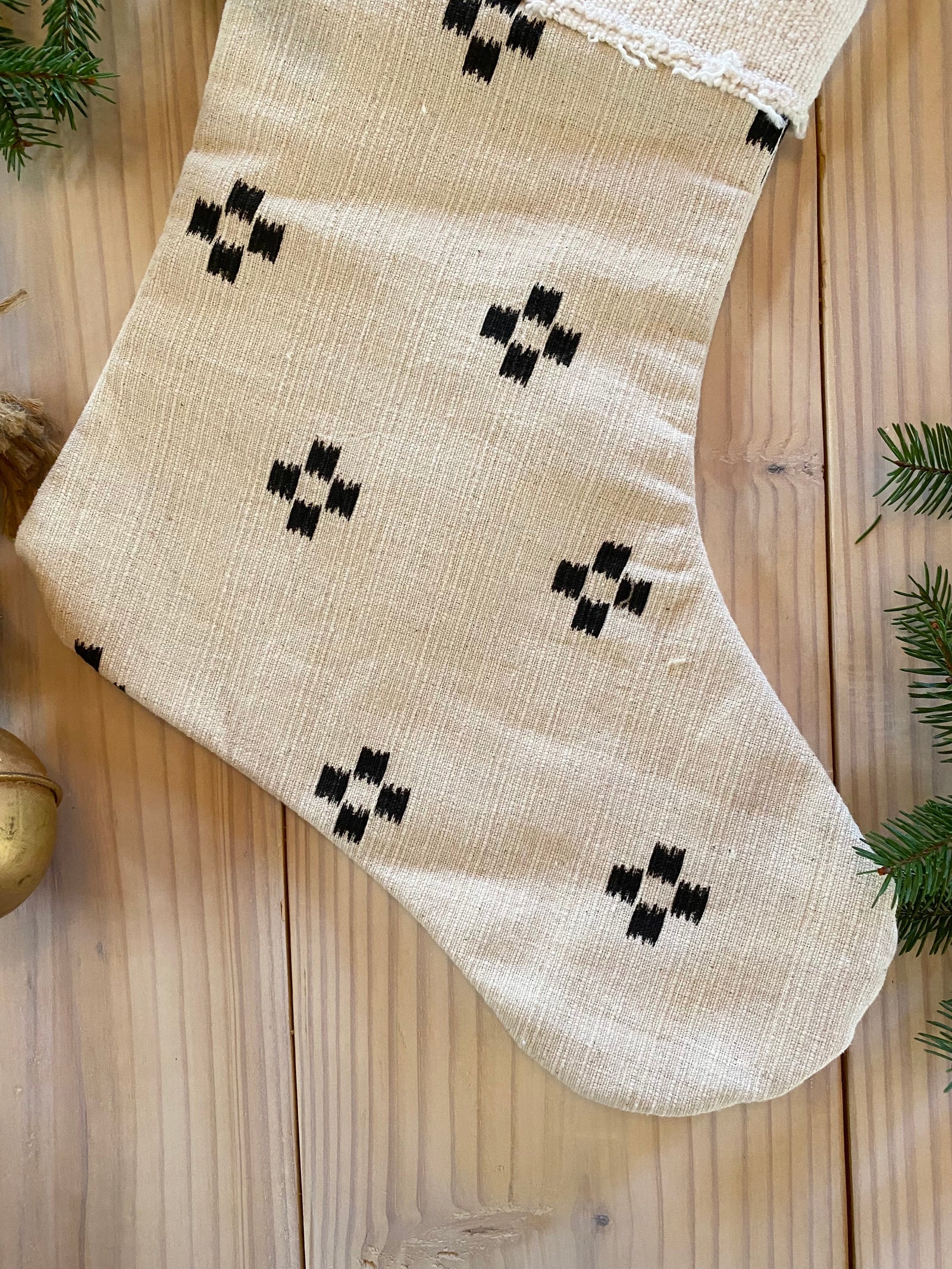 Mud Cloth Christmas Stocking Mudcloth Stocking White w/ outlet Coffee Bean Print