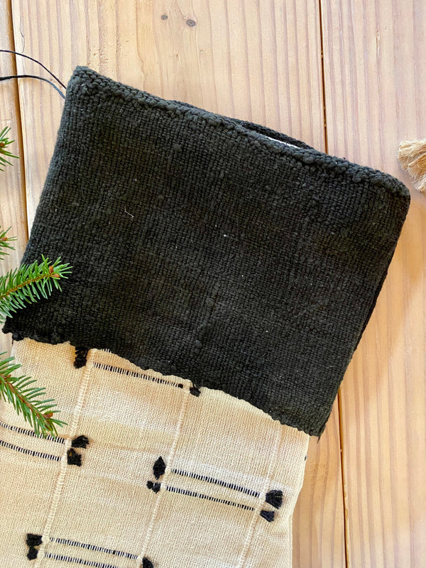 MUDCLOTH STOCKING - Black Top with Cream Knotted Bottom