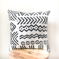 White with Black Tribal Print Mudcloth Style Pillow