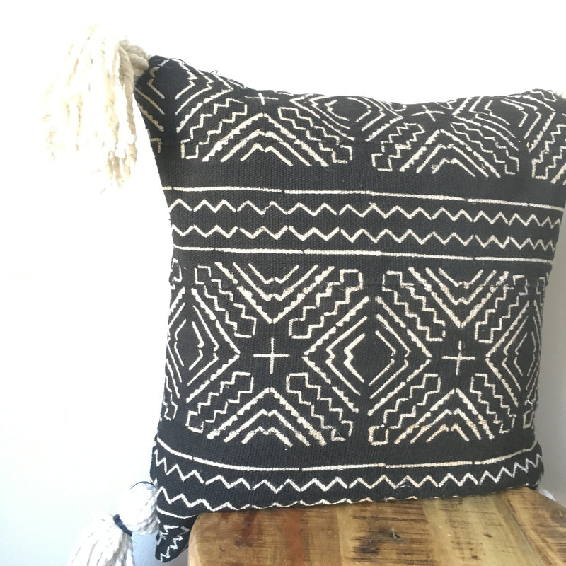 TRIBAL MUDCLOTH Pillow with tassels