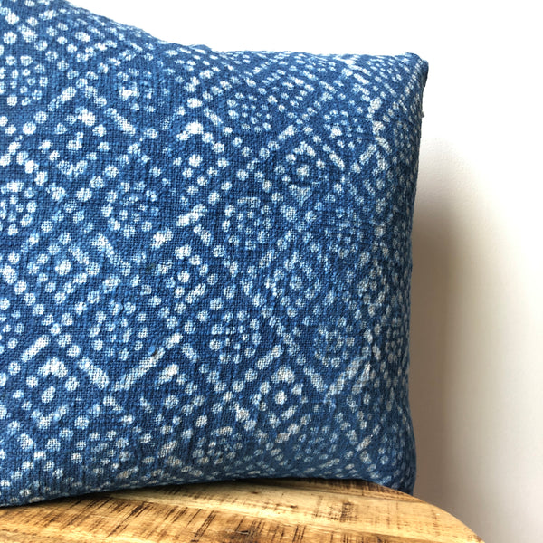 Indigo Blue Dot Mudcloth Style Pillow