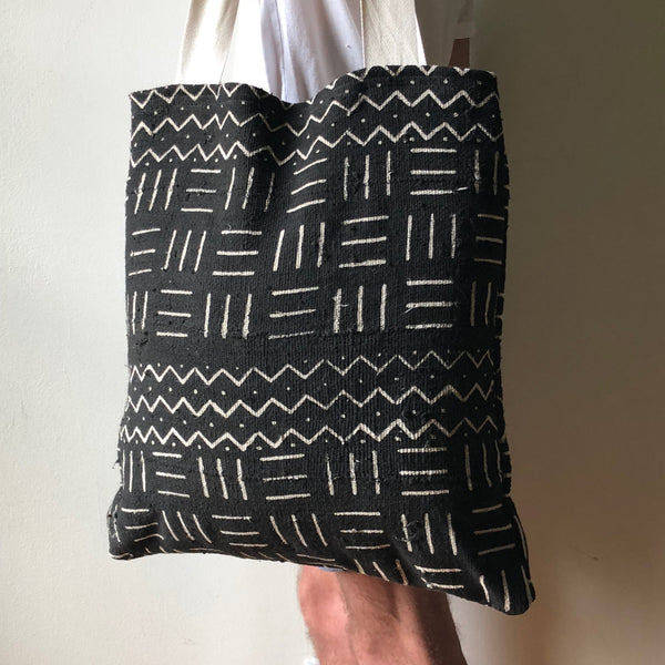 African Mudcloth Tote Bag - White & Black