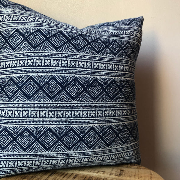 BLUE & WHITE HMONG Tribal Stripe Pillow