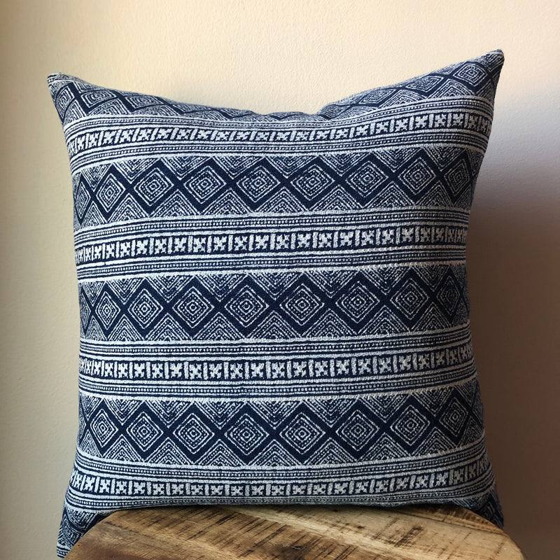 BLUE & WHITE HMONG Tribal Stripe Pillow