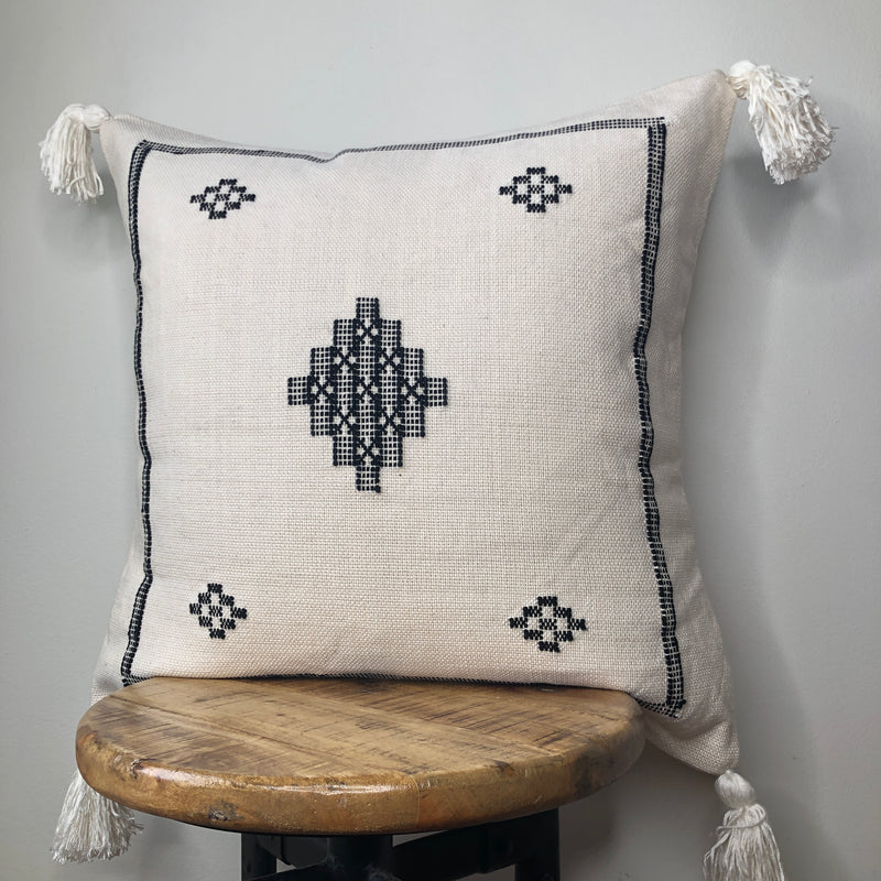 Black and White Cactus Silk Style 20 Inch Pillow Cover with Tassels