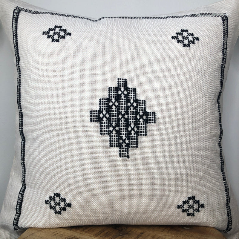 Black and White Cactus Silk Style 20 Inch Pillow Cover with Tassels