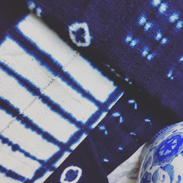Shibori Indigo Blue & White African Mail Bambara Vintage Mudcloth Fabric / Textile / Throw / Wall Hanging - Imported from Africa
