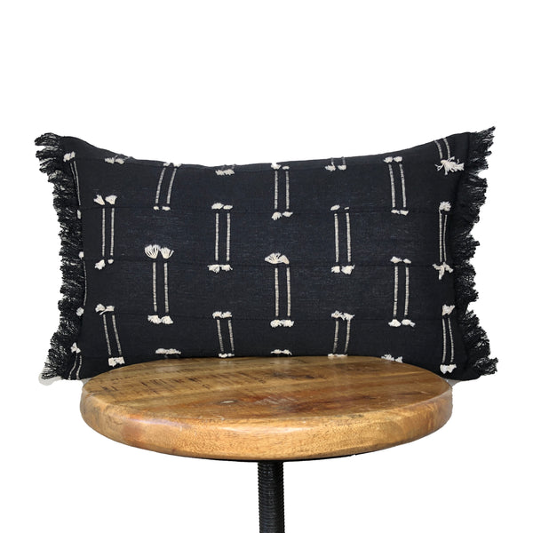 Black and White Knotted Fringe Pillow with Insert