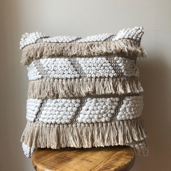 20 x 20 Black & Cream Crochet Tassel Pillow
