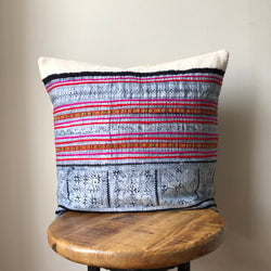 PINK HMONG ON WHITE MUDCLOTH Pillow Cover