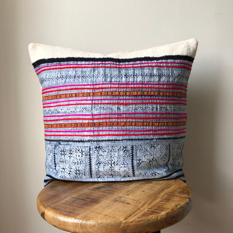 PINK HMONG ON WHITE MUDCLOTH Pillow Cover