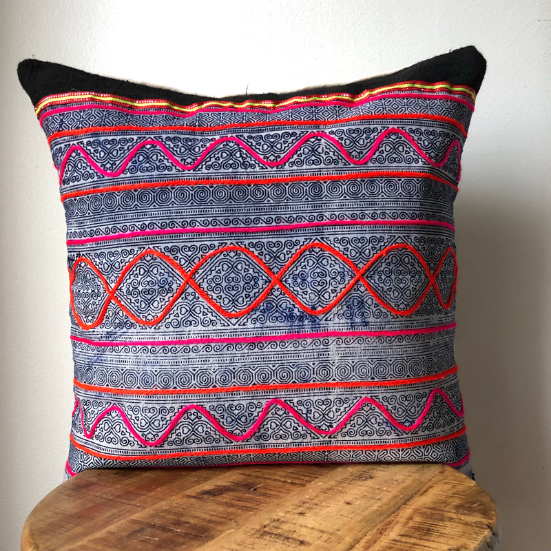 HMONG ON BLACK MUDCLOTH Pillow Cover